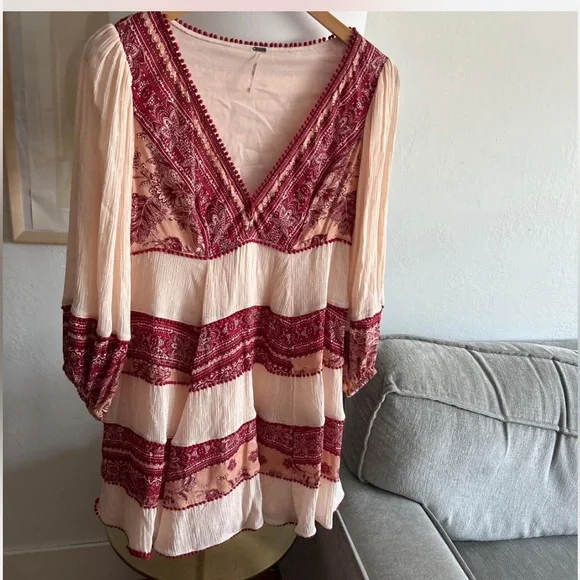 Free People Bohemian Western Flowy Mini Dress XS - Picture 2 of 9
